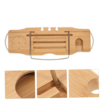 Happyyami Bamboo Bathtub Shelf Expandable Tub Tray Bath Tray for Bathroom Organization