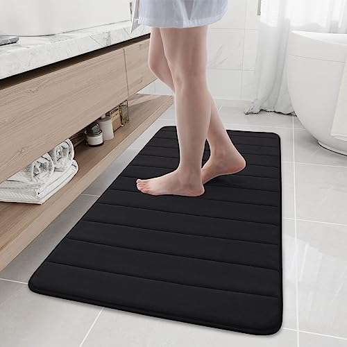 Buganda Memory Foam Bath Mat 47 x 20, Ultra Soft Absorbent Bathroom Rugs | Black, Machine Washable Quick Dry Bath Mats for Bathroom Floor, Shower and Tub, Home Decor Accessories - color: Black, size: 47" X 20"