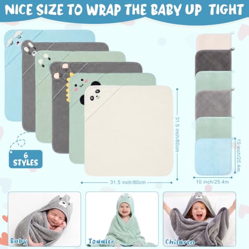 Tegeme 24 Pcs Large Hooded Baby Towel with Washcloths,Zoo Animals | Ultra Absorbent, Toddler, 6 Bath Towel, 18 Washcloths 10inch, Coral Fleece, Newborn, Infant, Boy, Girl, Baby Shower, Birthday - style: Zoo Animals