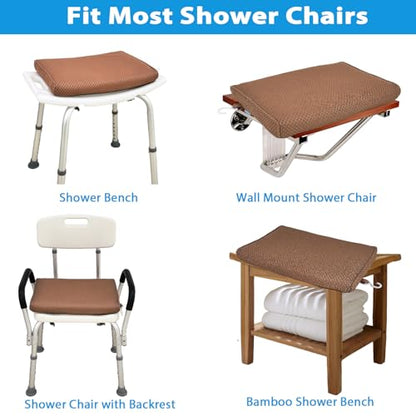 AEROiVi Shower Seat Cushion Non-Slip Silicone Bottom 3D Mesh Washable Brown | Soft Shower Chair Cushion for Benches Quick Drying Washable Mat 3D Mesh Pad with Hook Design Elderly Handicap Disabled - size: Brown