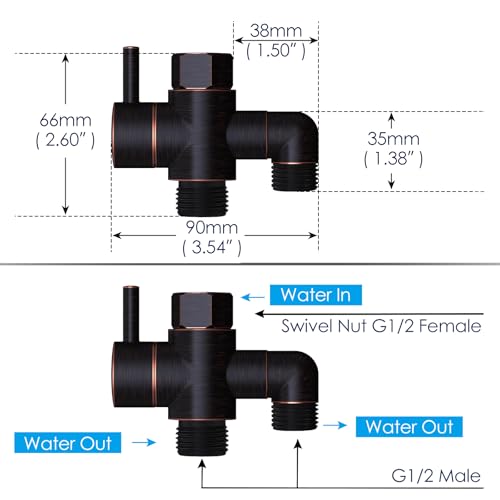 Brass Shower Head Diverter Valve for Handheld Showerhead and Fixed Spray Head G1/2 3 Way Universal Bathroom System Component Replacement Part, Oil Rubbed Bronze - color: Oil Rubbed Bronze