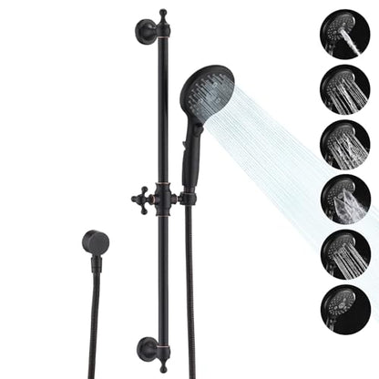 Handheld Shower Head with Slide Bar Combo, 6 Settings Handheld Shower with ON/OFF Pause Switch, Adjustable Height 27.5" Long Slide Bar, Wall Supply Elbow, 6.6ft Shower Hose, Oil Rubbed Bronze - color: Oil Rubbed Bronze
