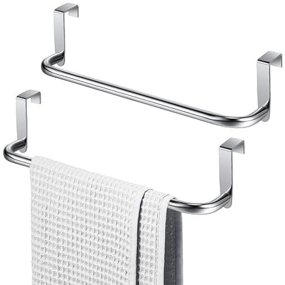 2 Pieces Metal Towel Bar Kitchen Cabinet Steel Towel Rack Bar for Hanging on Inside or Outside of Doors, Home Kitchen Bathroom(Silver) - color: Silver