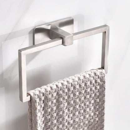 Stainless Steel Towel Ring Nordic Square Towel Holder for Bathroom Wall Mounted(Black) - color: Black
