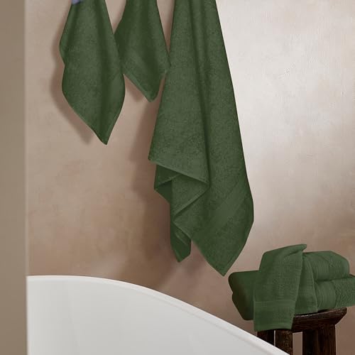 BOUTIQUO 6 Pack Cotton Towel Set, Contains 2 Bath Towels 27x54 inch, 2 Hand Towels 16x24 inch & 2 Wash Coths 12x12 inch, Ideal Everyday use, Ultra Soft Compact & Lightweight - Olive Green - color: Olive Green, size: 6 Piece Towel Set