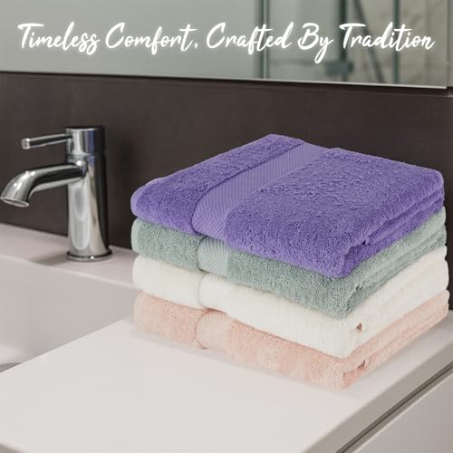 BolBom Towels 4 Pack Medium Bath Towel Set, 27“X54” Inches, 500 GSM 100% Ring Spun Cotton, Lightweight and Highly Absorbent Quick Drying Premium Towels for Hotel, Spa,Bath and Bathroom - color: Ivory, Peach, Purple, Sage
