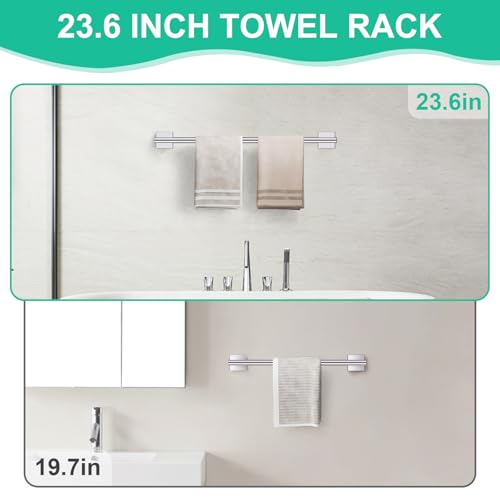 10 Pieces Polished Chrome Towel Bar Set, Double Dase Toilet Paper Holder Bathroom Hardware Set, 23.6 Inch Stainless Steel Towel Rack for Bathroom Wall Mounted - color: Polished Chrome, size: 10pieces B