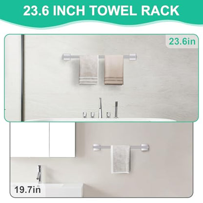 10 Pieces Polished Chrome Towel Bar Set, Double Dase Toilet Paper Holder Bathroom Hardware Set, 23.6 Inch Stainless Steel Towel Rack for Bathroom Wall Mounted - color: Polished Chrome, size: 10pieces B