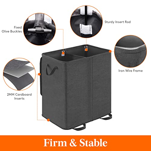 Lifewit Double Laundry Hamper with Lid and Removable Laundry Bags, Large Collapsible 2 Dividers Dirty Clothes Basket with Handles for Bedroom Laundry Room Closet Bathroom College, 155L Black - color: Black, size: 155L