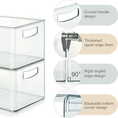 Heyuzb 2 Pack Clear Freezer Organizer Bins Stackable Storage Bins with Side Handles for Kitchen Pantry Cabinet Organzation and Storage - size: 2 PACK