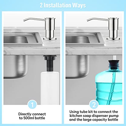CREA Kitchen Sink Soap Dispenser Countertop for Kitchen Sink, Stainless Stee Built in Sink Soap Dispenser Brushed Nickel for Bathroom with 39" Tube Large Capacity 17 OZ Bottle - color: Brushed Nickel, style: Circular