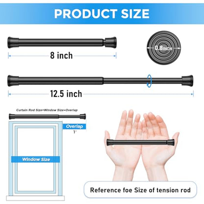 6 Pack Spring Tension Curtain Rod 8 to 12.5 Inch, DIY Mini Tension Rods No Drill for Slim Window Cupboard Closet Sidelights, Black - color: Black, size: 8" to 12.5"-6Pcs