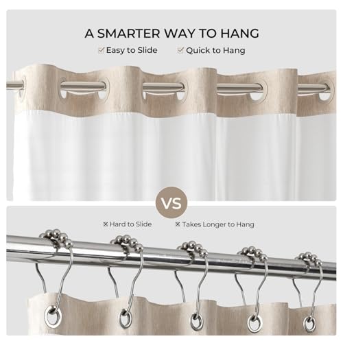 River Dream Linen Textured No Hooks Shower Curtain with Liner,Linen,36x74 | Stall,Mesh Top Window,with Snap-in Liner,Heavy Duty Fabric,Quick Dry,Bottom Magnets,Water-Repellent,Washable,Bathroom Set - color: Linen, size: 36"W x 74"L (Pack of 1)