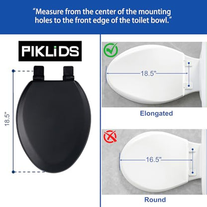 Toilet Seat, Slow Close, Soft Touch, Ultra-Smooth Matte Finish (No Orange-Peel Texture), Premium Moulded Wood, Quick Release, PIKLiDS (Black, Elongated) - color: Black, size: Elongated