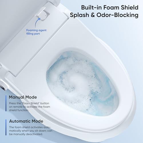 Electric Bidet Toilet Seat with Upgraded Foam Shield, Instant Warm Bidet Wash & Warm Air Dryer, Self-Cleaning Stainless Steel Nozzle, Soft Close Lid, Elongated