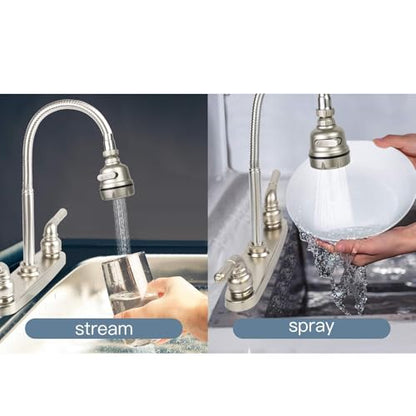 RV Kitchen Faucet,Camper Faucet Kitchen Replacement RV Sink Faucets,8 inch | w/ Flexible Arch 360 Swivel Rotatable Sprayer for Campers,Travel Trailers,Motorhomes,8 in 2 Hole,Non-Metallic,Brushed Nickel - color: Brushed Nickel