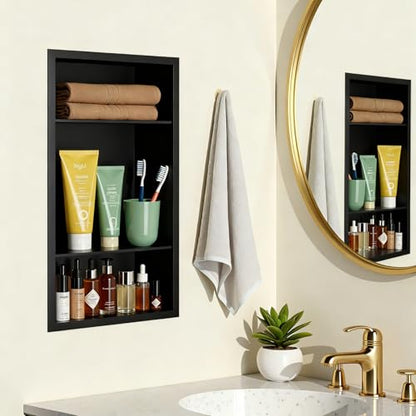 Stainless Steel Recessed Medicine Cabinet Bathroom Medicine Wall Niche Shower Niche Space-Saving Recessed Storage Cabinet Adjustable Shelf Matte Finish (Black, 24" H x 14" W) - color: Black, size: 24"H x 14"W