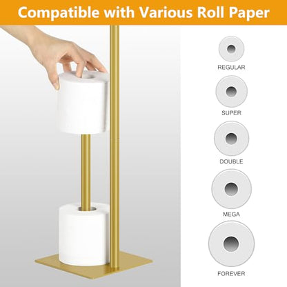 Toilet Paper Holder Stand Beige Gold Free Standing TP Holder, Metal Toilet Paper Roll Holder with Reserve Bathroom Tissue Storage Holder, Beige Gold - color: Beige Gold