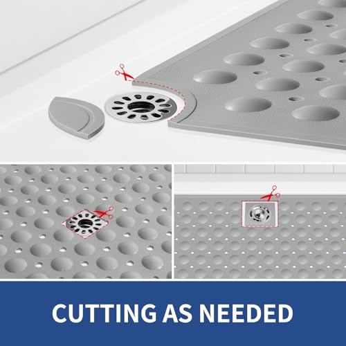 OTHWAY Extra Large Shower Mat 47"x 32", TPE Non Slip Shower Mat for Shower Stall, Inside Walk in Shower Mats with Drain Holes Suction Cups, Anti-Slip for Elderly (Dark Grey) - color: Dark Grey
