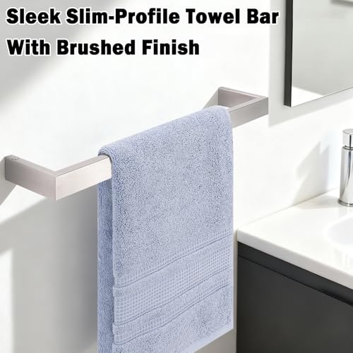 Livabber Square Bath Towel Bar, 304 Stainless Steel Towel Rack, Heavy Duty Towel Holder Wall Mounted for Bathroom Accessories, Kitchen, Brushed Nickel (12 Inch) - size: 12 Inch