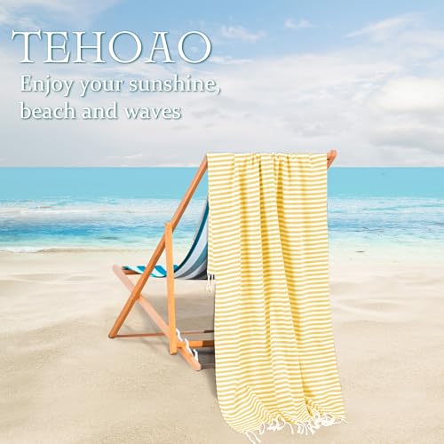 Turkish Striped Beach Towels Bulk Oversized 39"x71" Large Bath and Pool Set Quick Dry Lightweight Travel Towel for Adult,100% Cotton TEBT-18-1yellow - color: Yellow, size: 1 Pack