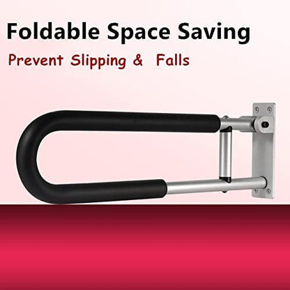 2pcs 23.6 inch Foldable Handicap Grab Bars with Anti Slip Rubber Grip, Toilet Safety Hand Rails for Elderly Seniors Disabled, Shower Bathroom Accessories…