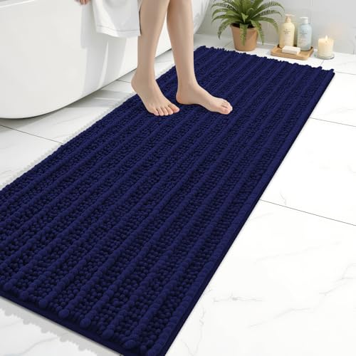 Arotive Bathroom Rugs Mat 60x20, Soft Absorbent Chenille Shaggy Bath Mat | Navy, Machine Wash Dry, Bath Rugs for Bathroom Floor, Tub and Shower, Home Decor Accessories - color: Navy, size: 60" X 20"
