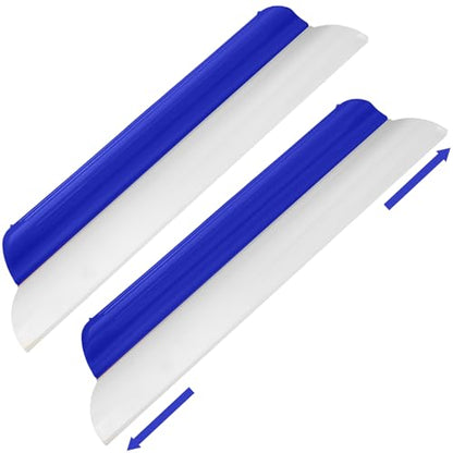 2 Pack 14 Inch Car Drying Squeegee Blue Longer Silicone Water Squeegee Window Shower Blade Automotive Squeegees Flexible Auto T-bar Rubber Squeegees for Car Windshield Glass Bathroom Wash Tool - color: Blue