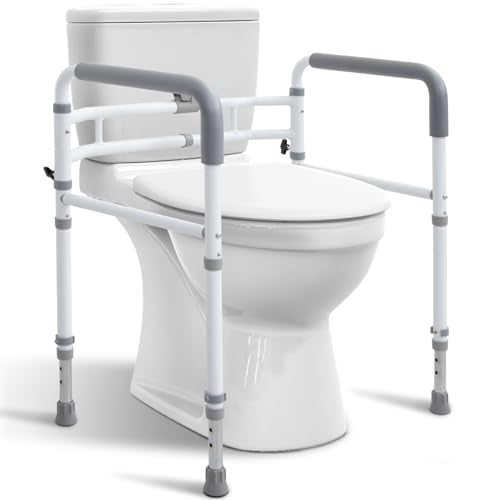 Toilet Safety Rail for Seniors, Height & Width Adjustable Frame | 350 Lbs Capacity, Foldable Bathroom Toilet Handles for Elderly, Toilet Grab Bars for Handicap & Disabled, Fits Most Toilets