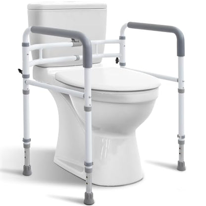 Toilet Safety Rail for Seniors, Height & Width Adjustable Frame | 350 Lbs Capacity, Foldable Bathroom Toilet Handles for Elderly, Toilet Grab Bars for Handicap & Disabled, Fits Most Toilets