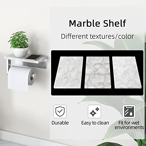 Gypie Toilet Paper Holder with Marble Shelf, Wall Mounted Brushed Nickel | Stainless Steel Tissue Roll Paper Holder Dispenser for Bathroom Washroom - color: Brushed Nickel