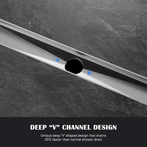 24 Inch Liner Shower Drain with Tile Insert Panels, Stainless Steel Rectangle Liner Drain, Shower Floor Drain with Hair Strainer, Ajustable Leveling Feet (Brushed Nickel) - color: Brushed Nickel-b, size: 24IN