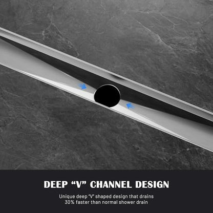 24 Inch Liner Shower Drain with Tile Insert Panels, Stainless Steel Rectangle Liner Drain, Shower Floor Drain with Hair Strainer, Ajustable Leveling Feet (Brushed Nickel) - color: Brushed Nickel-b, size: 24IN