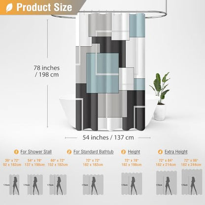 54x78 Stall Geometric Waterproof Fabric Shower Curtain Set, Fog Blue | Narrow Long, Premium Polyester, Weighted Hem, 10 Plastic Hook, Vibrant Color, Wrinkle-resistant, Quick-Dry, Machine Washable - color: Fog Blue, size: 54"W x 78"L (Pack of 1)