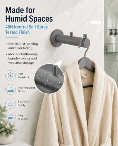 Hooks Heavy Duty Shower Hooks wall Hooks Hooks for Hanging (Cement Gray) | 304 stainless steel double hooks for bathroom, bedroom, closet, laundry, backpacks, bags and pet leashes - color: Cement Gray