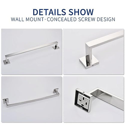 TASTOS 23.6 Inch Single Towel Bar Rack, SUS 304 Stainless Steel Bathroom Towel Bar Heavy Duty Towel Holder Kitchen Towel Rod, Wall Mount with Screws Towel Bar Rod Polished Chrome Finish - color: Polished Chrome, size: 23.6-Inch