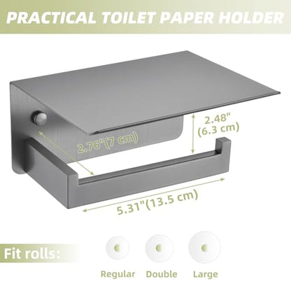Toilet Paper Holder with Phone Shelf Gunmetal Gray, 304 Stainless Steel Rustproof Wall Mounted Heavy-Duty, Space-Saving for Modern Bathrooms - color: Gun Gray, size: Single Rod