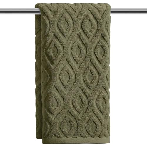 Artoid Mode 1 Pc Olive Green 3D Diamond Grid Jacquard Hand Towels for Bathroom, 100% Cotton Soft Absorbent Bathroom Decor Towels, 13.7 x 29.5 Inch - color: Olive Green, size: 13.7" x 29.5", 1PC