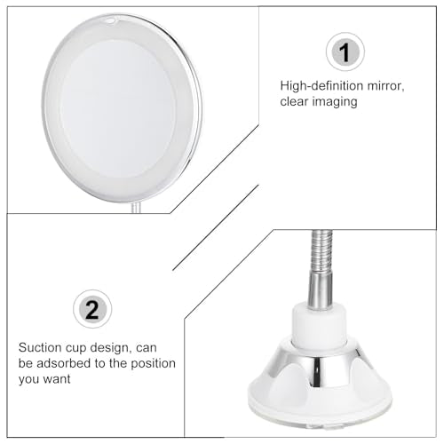 Toyvian Cosmetics Mirror Vanity Mirror 10x Magnifying with LED Light and Suction Cup, White Plastic for Bathroom and Outdoors Use