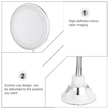 Toyvian Cosmetics Mirror Vanity Mirror 10x Magnifying with LED Light and Suction Cup, White Plastic for Bathroom and Outdoors Use