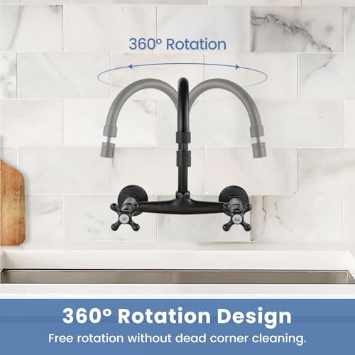 Airuida Oil Rubbed Bronze Wall Mounted Kitchen Faucet,Utility Sink Faucet | 8 Inch Adjustable Center,360° Swivel Spout,Wall Mount Commercial Faucet,Double Cross Handle - color: Oil Rubbed Bronze