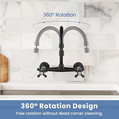 Airuida Oil Rubbed Bronze Wall Mounted Kitchen Faucet,Utility Sink Faucet | 8 Inch Adjustable Center,360° Swivel Spout,Wall Mount Commercial Faucet,Double Cross Handle - color: Oil Rubbed Bronze