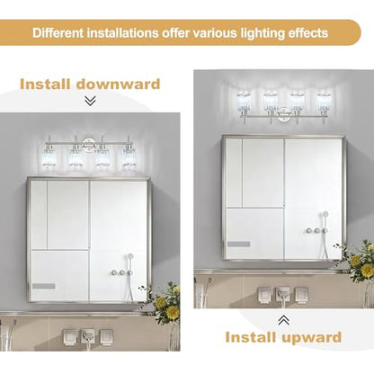 Brushed Nickel Bathroom Light Fixtures, Round, 4-Light | Vanity Lights with Crystal Shades, Modern Bathroom Lighting Fixtures over Mirror (Bulbs Not Included, E26) - color: Brushed Nickel (Round), size: 4-Light