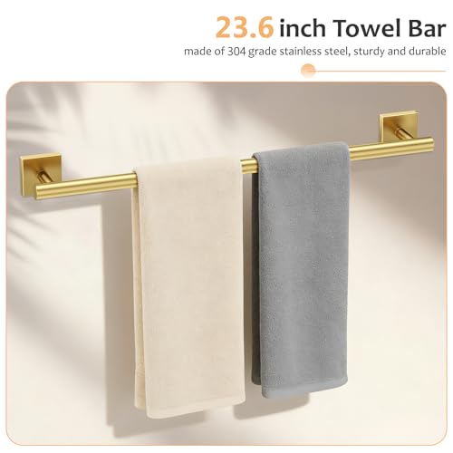 5 Pieces Brushed Gold Bathroom Hardware Set Towel Bar Set Stainless Steel Wall-Mounted Bathroom Accessories Set 23.6 Inch Towel Racks for Bathroom - color: Brushed Gold