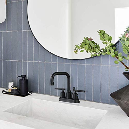 WOWOW Bathroom Faucet Black 4 inch Bathroom Sink Faucet Centerset Lift Rod Drain Stopper 2 Handle Lavatory Vanity Tap High Arc Modern - color: Black, style: Centerset - 4 Inch