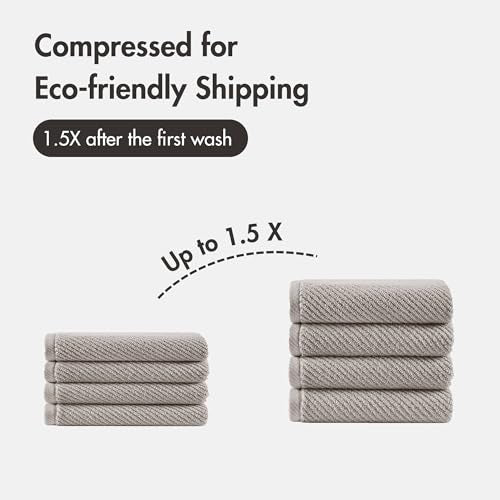Madison Park 100% Zero Twist Cotton 4 Piece Bathroom Hand Towels, Grey | 18" x 28" Bath Hand Towels, 500 GSM Diagonal Ribbed, Soft, Quick Dry, Highly Absorbent, Durable, Modern, OEKO TEX - color: Grey, size: 4 Piece Hand Towel Set
