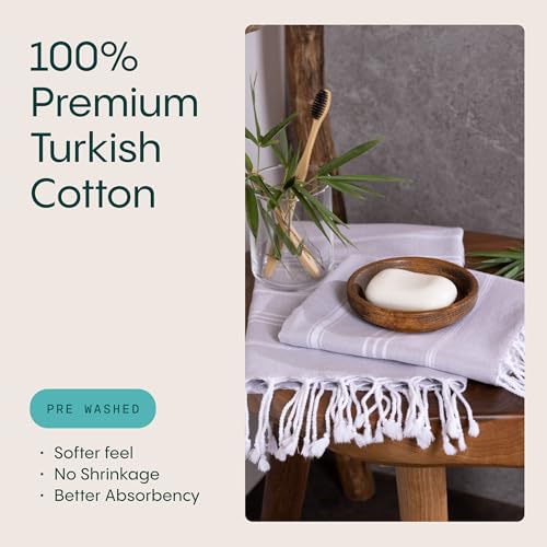 WETCAT Turkish Hand Towels with Hanging Loop, Set of 2 (20" x 30") 100% Turkish Cotton, Pre-Washed, Quick Drying, for Kitchen or Bathroom - Light Grey - color: Light Grey