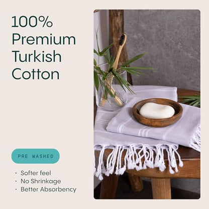 WETCAT Turkish Hand Towels with Hanging Loop, Set of 2 (20" x 30") 100% Turkish Cotton, Pre-Washed, Quick Drying, for Kitchen or Bathroom - Light Grey - color: Light Grey