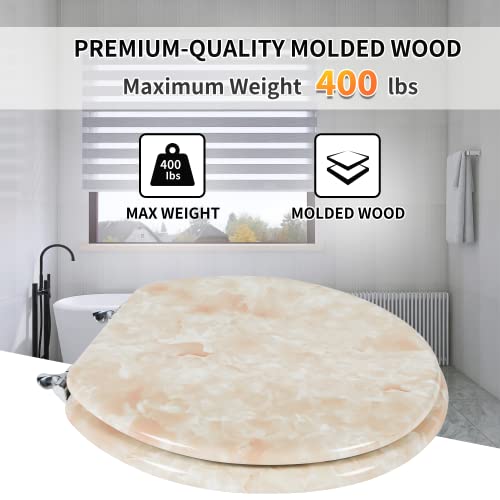 Round Toilet Seat Natural Wood Toilet Seat with Zinc Alloy Hinges, Easy to Install also Easy to Clean, Anti-pinch Marble Toilet Seat by Angol Shiold (Round, Beige Pink) - color: Beige Pink, size: Round-16.5“