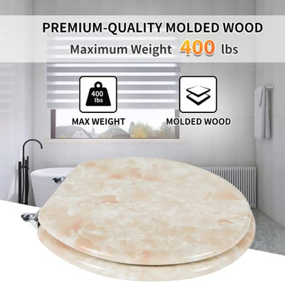 Round Toilet Seat Natural Wood Toilet Seat with Zinc Alloy Hinges, Easy to Install also Easy to Clean, Anti-pinch Marble Toilet Seat by Angol Shiold (Round, Beige Pink) - color: Beige Pink, size: Round-16.5“